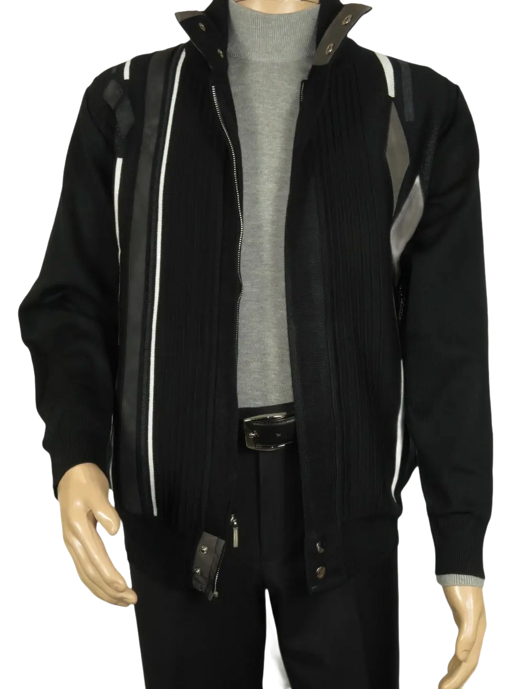 Men's Fancy European Sweater Jacket By Silversilk Fashionable 11009 Black