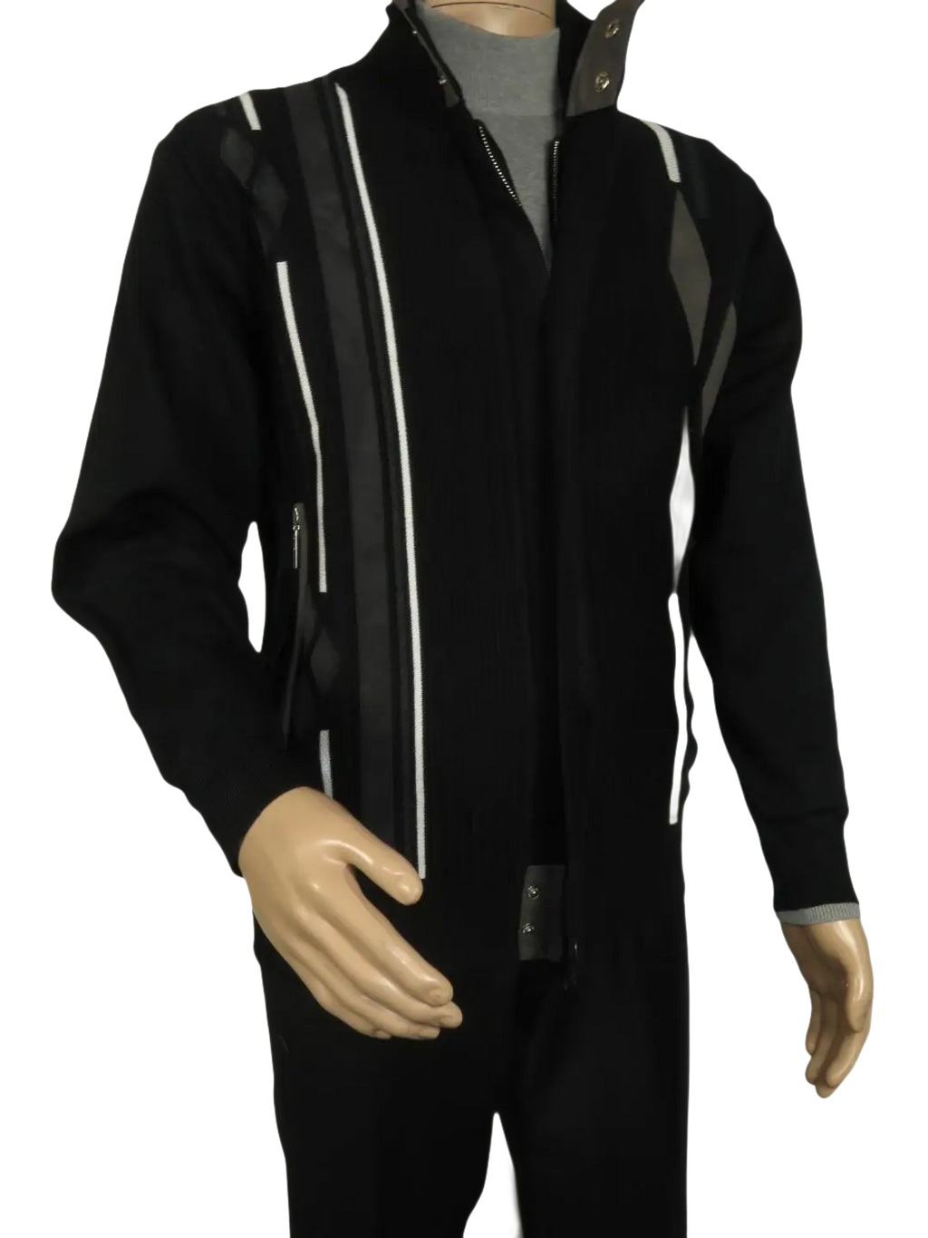 Men's Fancy European Sweater Jacket By Silversilk Fashionable 11009 Black