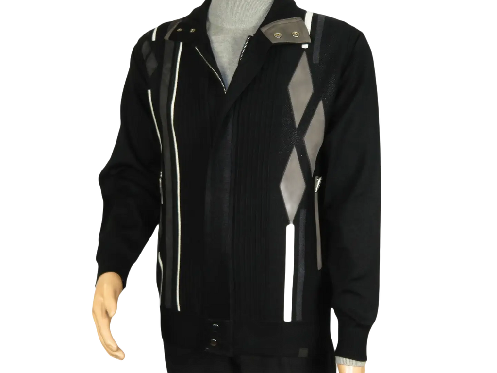 Men's Fancy European Sweater Jacket By Silversilk Fashionable 11009 Black