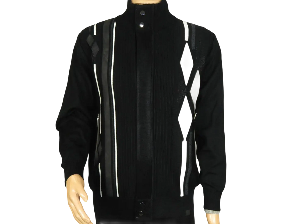 Men's Fancy European Sweater Jacket By Silversilk Fashionable 11009 Black