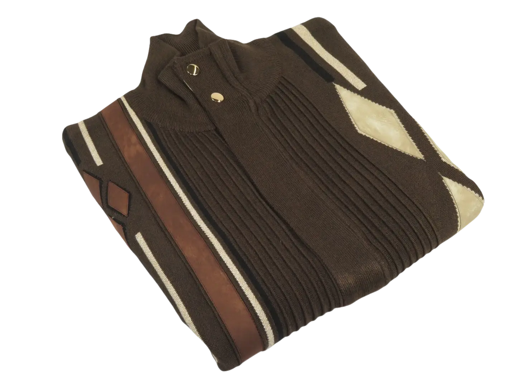 Men's Fancy European Sweater Jacket By Silversilk Fashionable 11009 Brown