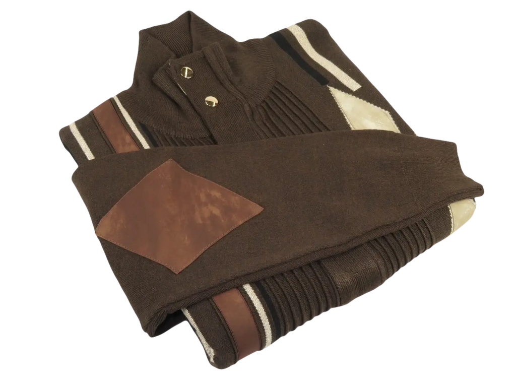 Men's Fancy European Sweater Jacket By Silversilk Fashionable 11009 Brown