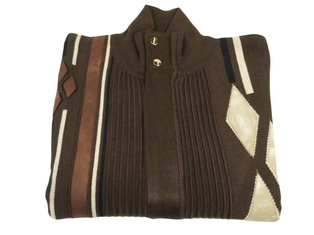 Men's Fancy European Sweater Jacket By Silversilk Fashionable 11009 Brown