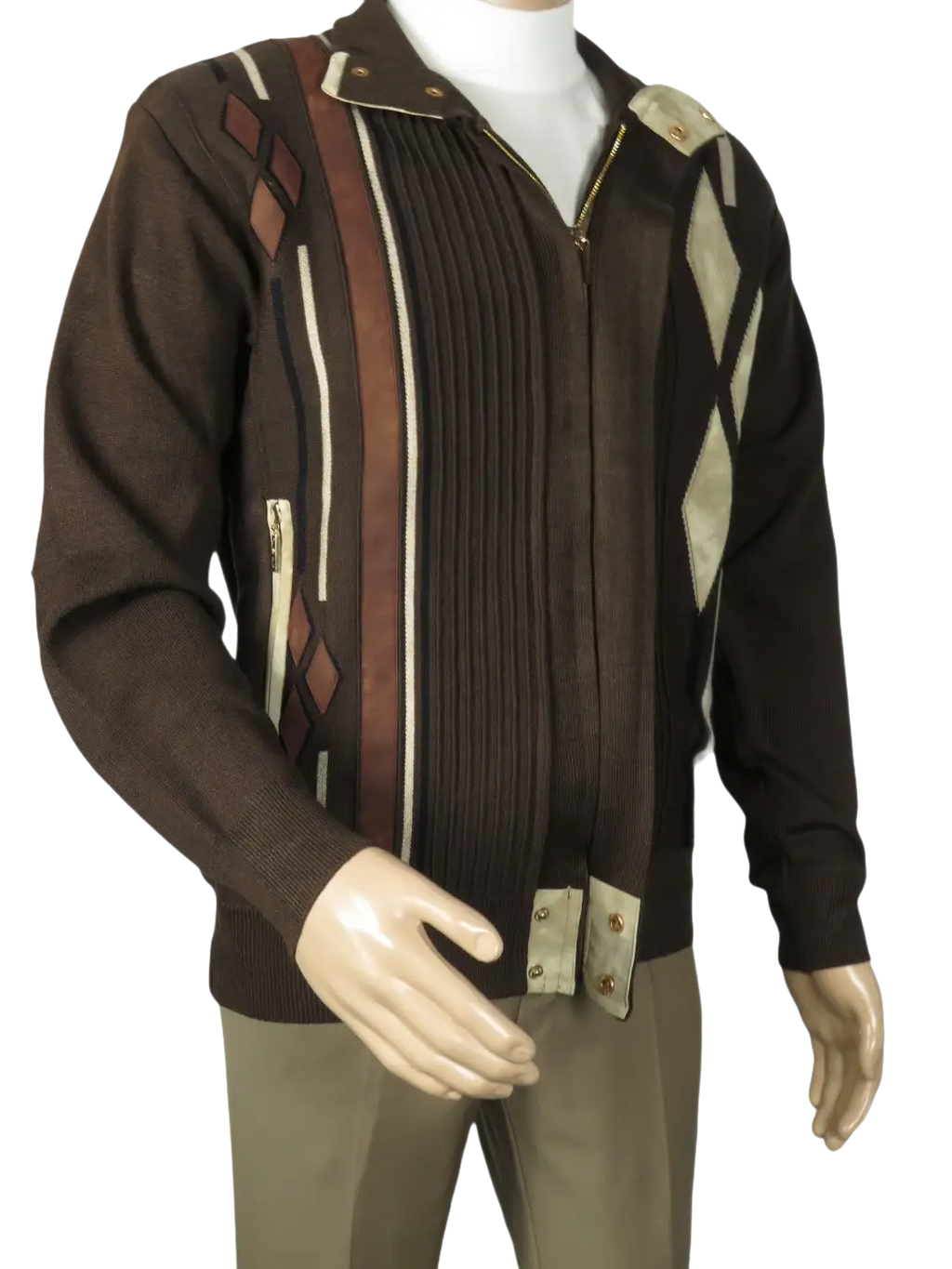 Men's Fancy European Sweater Jacket By Silversilk Fashionable 11009 Brown