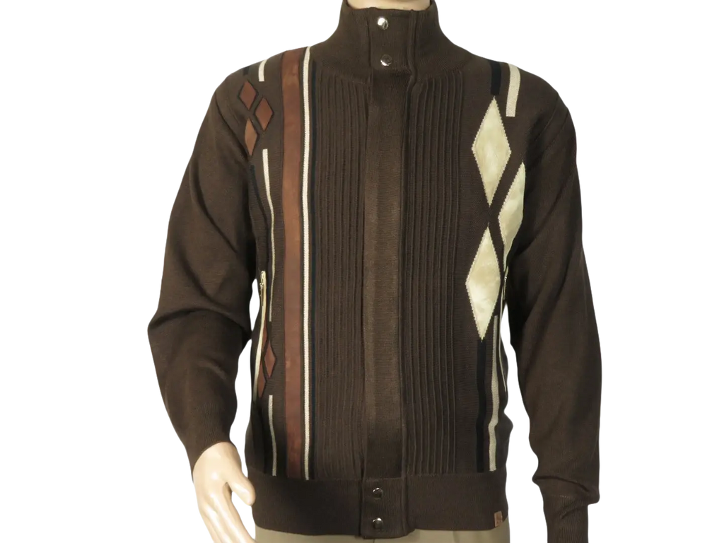 Men's Fancy European Sweater Jacket By Silversilk Fashionable 11009 Brown
