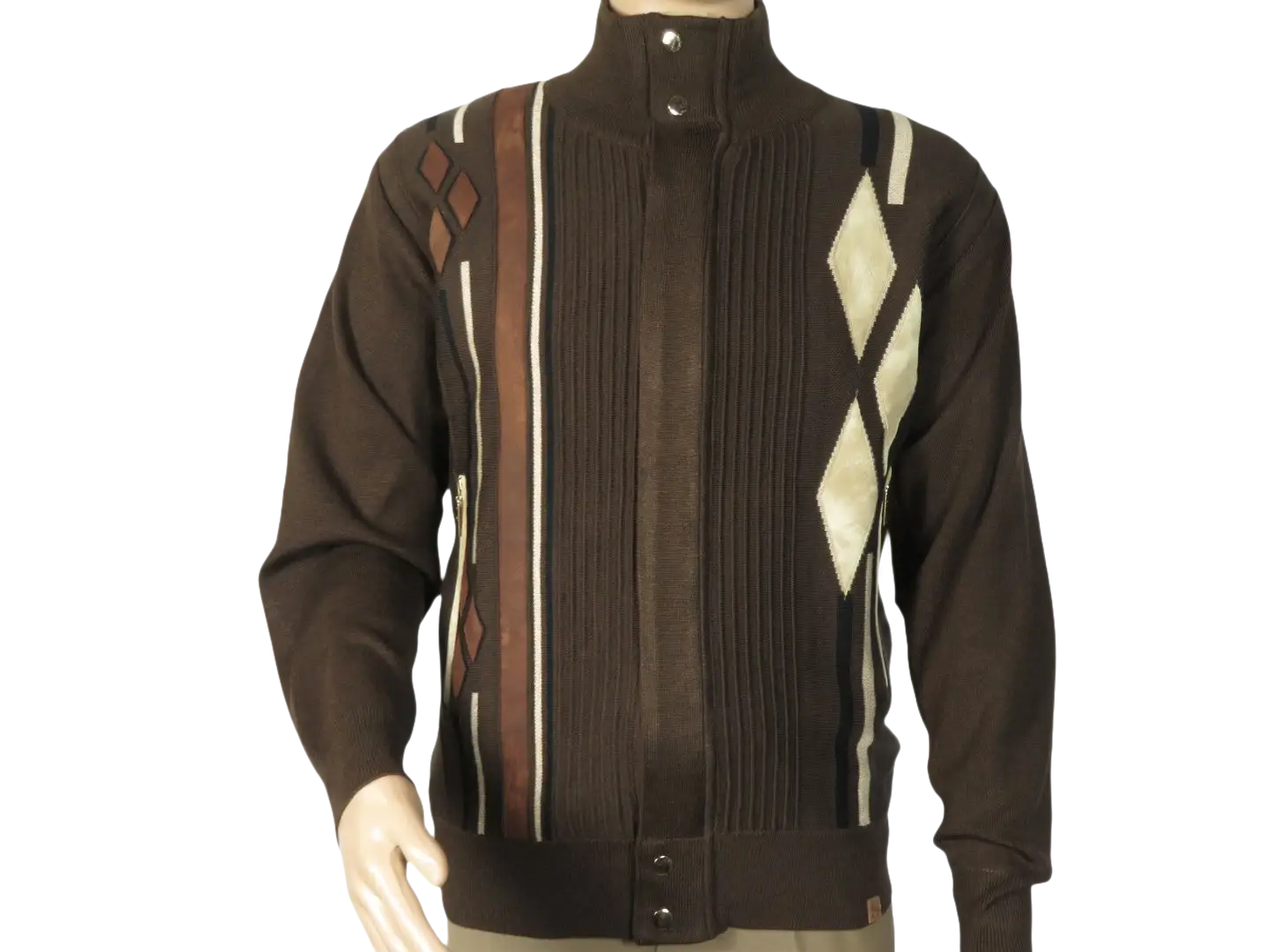 Men's Fancy European Sweater Jacket By Silversilk Fashionable 11009 Brown