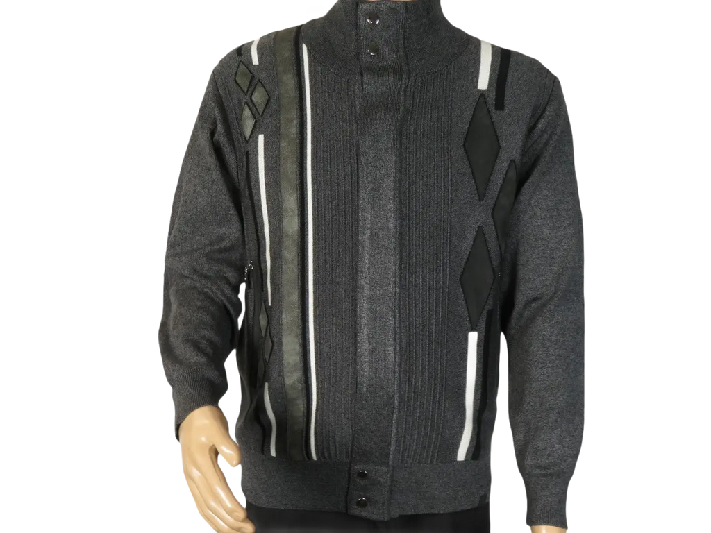 Men's Fancy European Sweater Jacket By Silversilk Fashionable 11009 Gray