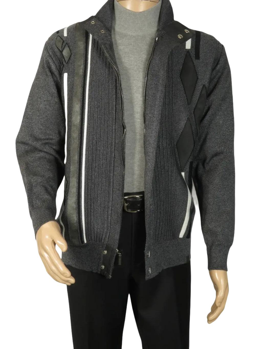 Men's Fancy European Sweater Jacket By Silversilk Fashionable 11009 Gray