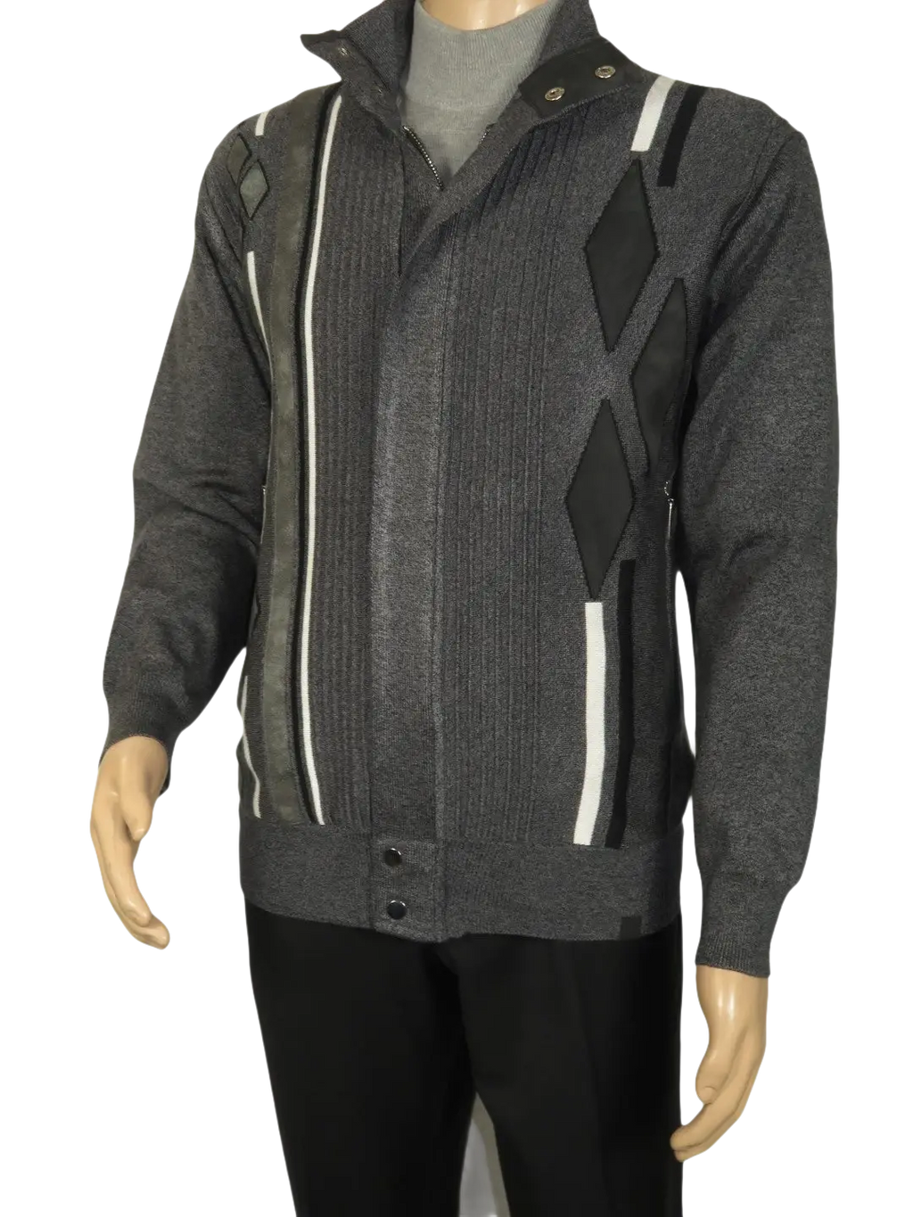 Men's Fancy European Sweater Jacket By Silversilk Fashionable 11009 Gray