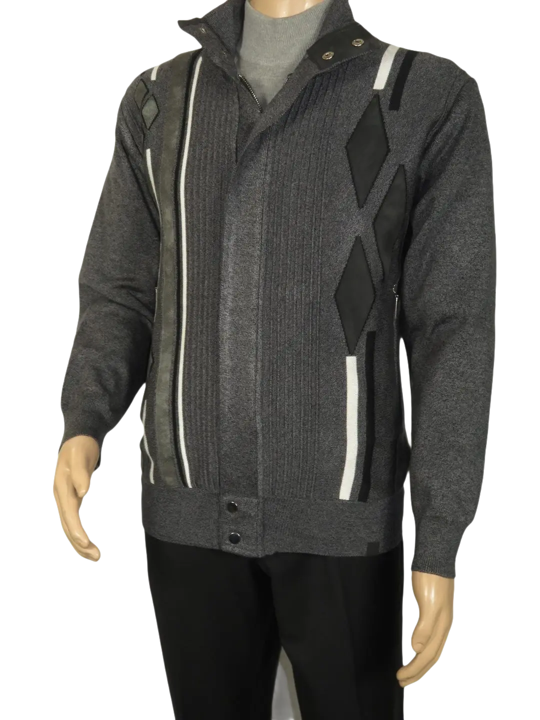 Men's Fancy European Sweater Jacket By Silversilk Fashionable 11009 Gray