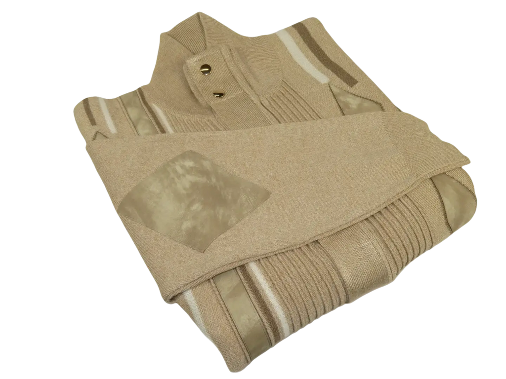 Men's Fancy European Sweater Jacket By Silversilk Fashionable 11009 Tan