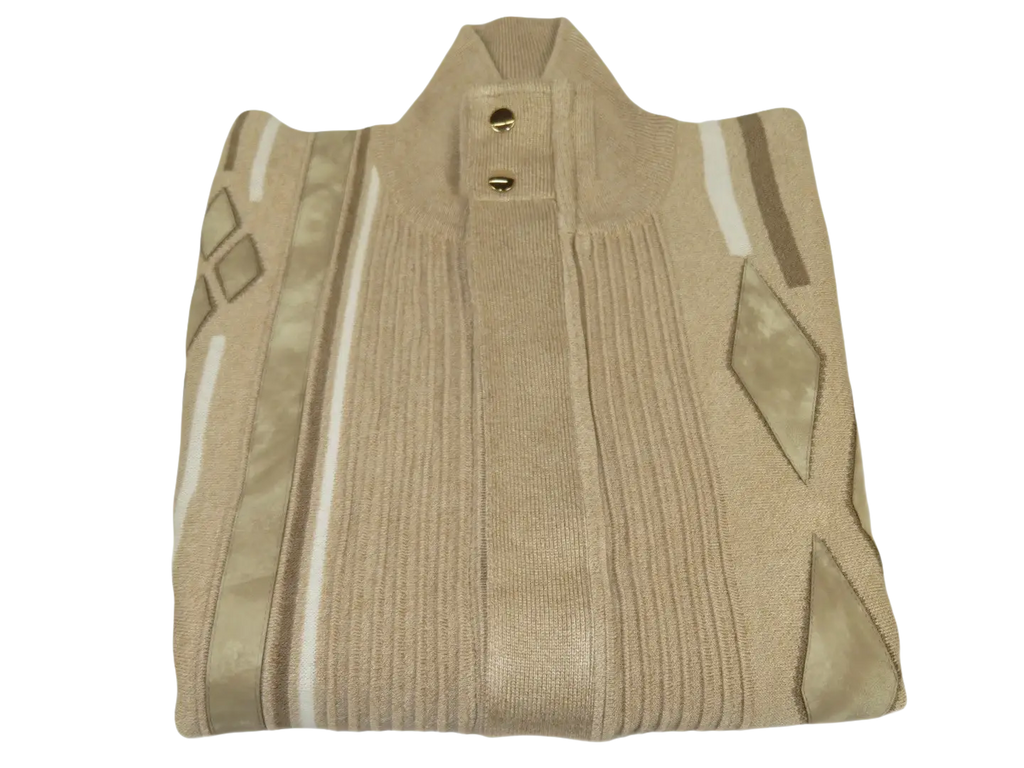 Men's Fancy European Sweater Jacket By Silversilk Fashionable 11009 Tan