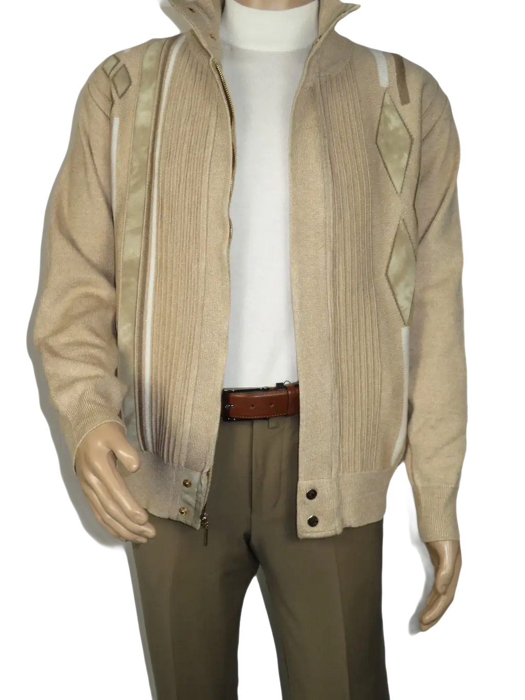 Men's Fancy European Sweater Jacket By Silversilk Fashionable 11009 Tan