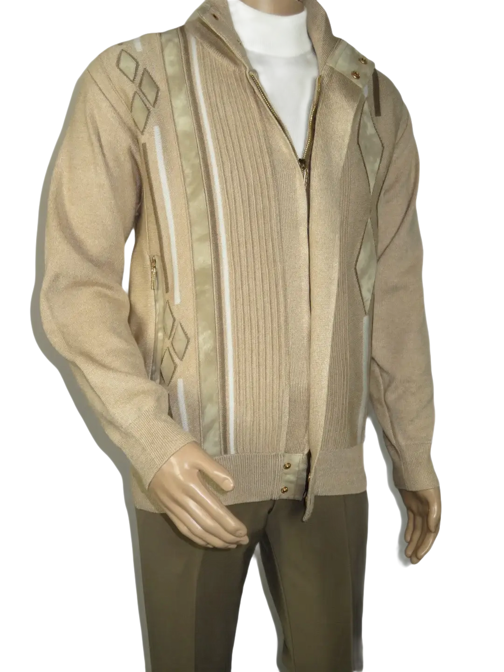 Men's Fancy European Sweater Jacket By Silversilk Fashionable 11009 Tan