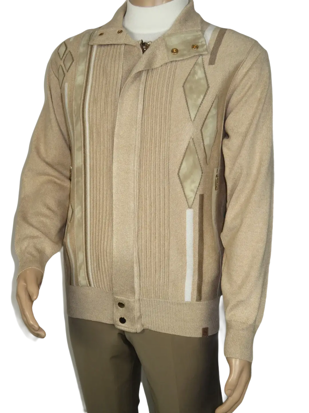 Men's Fancy European Sweater Jacket By Silversilk Fashionable 11009 Tan