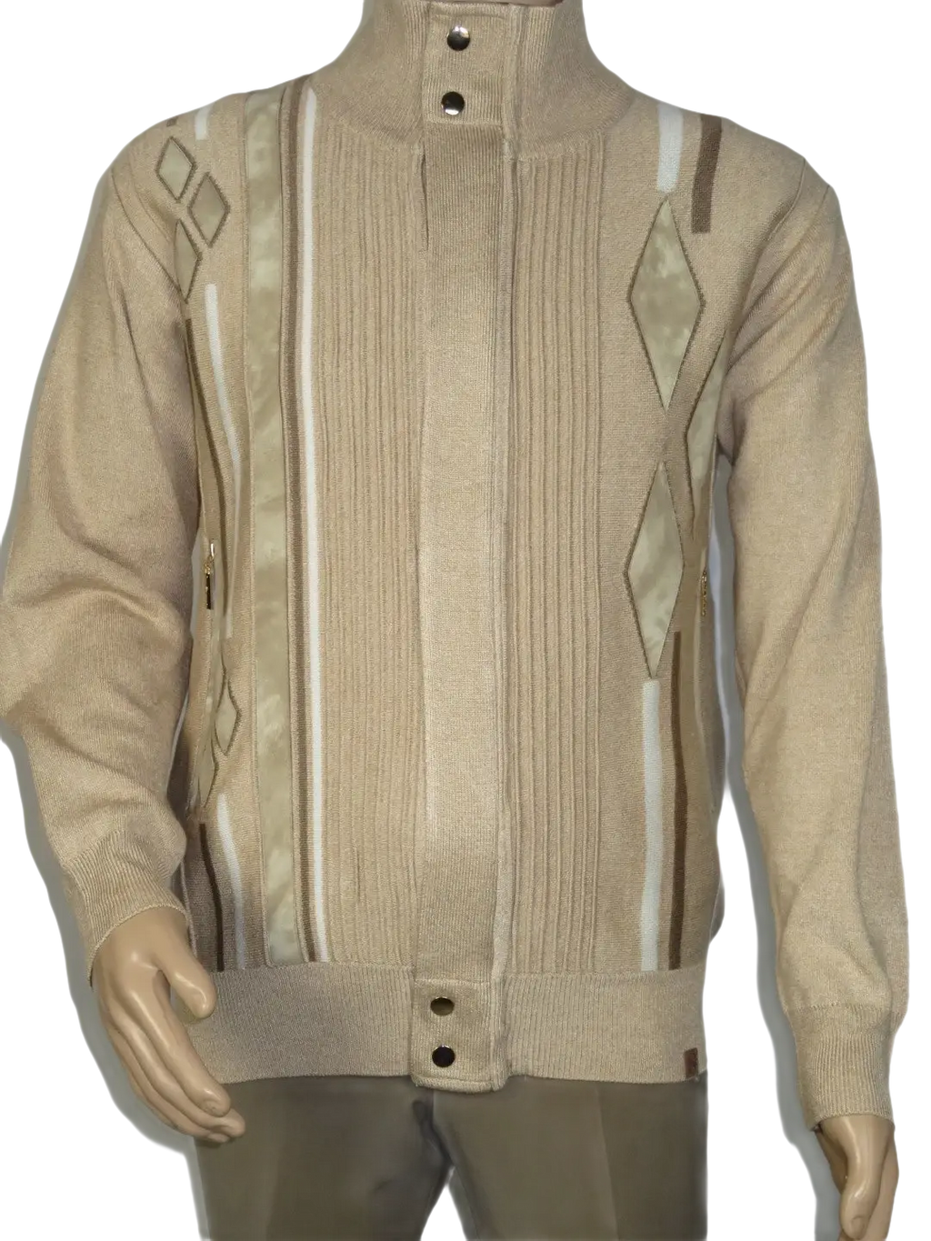 Men's Fancy European Sweater Jacket By Silversilk Fashionable 11009 Tan