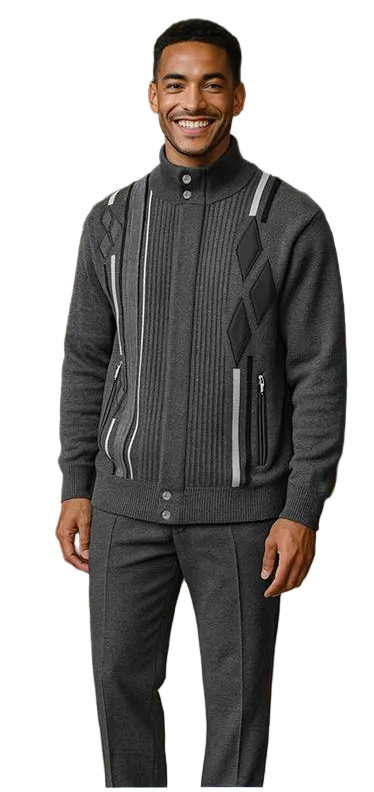 Men's Fancy European Sweater Jacket By Silversilk Fashionable 11009 Gray