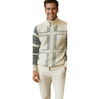 Men's Fancy European Sweater Jacket By Silversilk Fashionable 11012 Cream