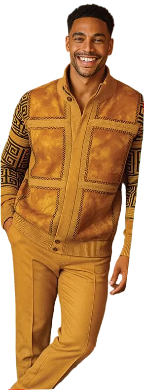 Men's Fancy European Sweater Jacket By Silversilk Fashionable 11012 Gold