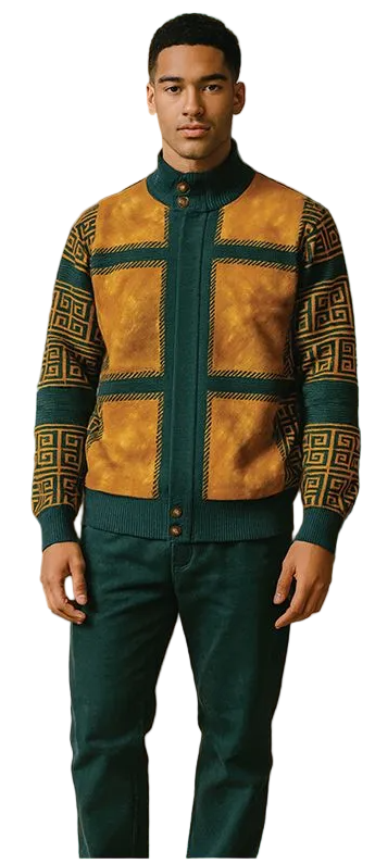 Men's Fancy European Sweater Jacket By Silversilk Fashionable 11012 Green