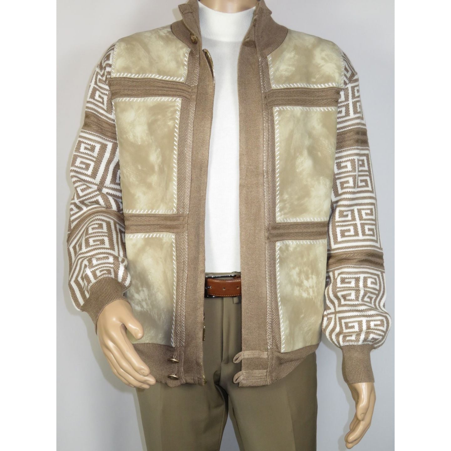 Men's Fancy European Sweater Jacket By Silversilk Fashionable 11012 Tan