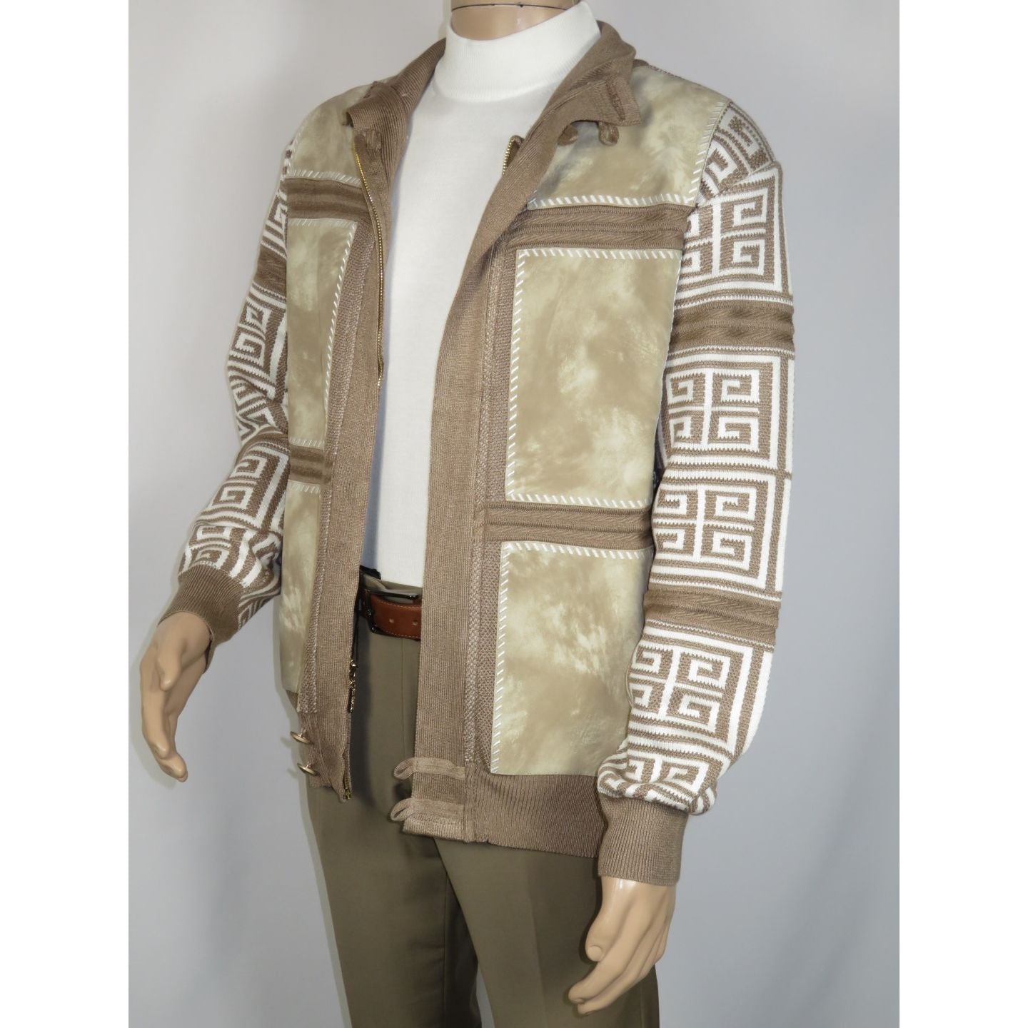 Men's Fancy European Sweater Jacket By Silversilk Fashionable 11012 Tan