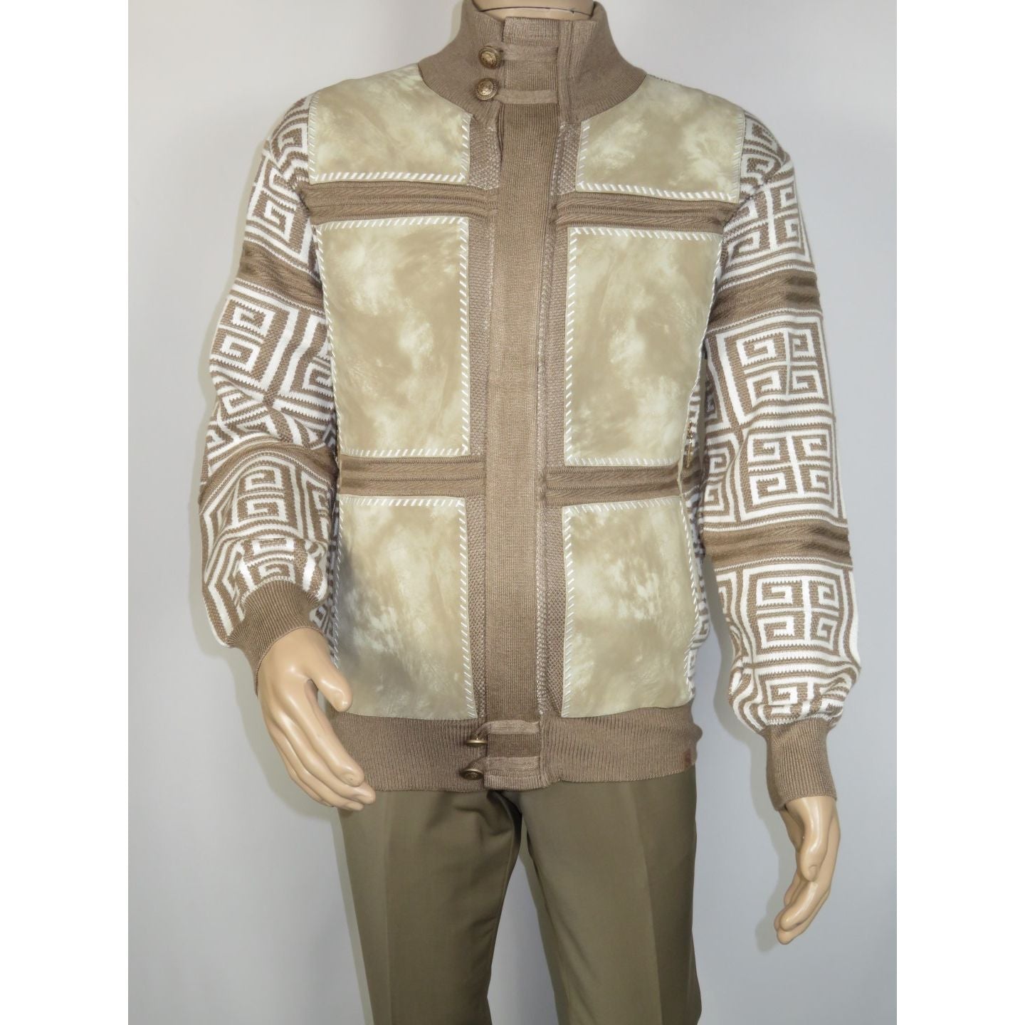 Men's Fancy European Sweater Jacket By Silversilk Fashionable 11012 Tan