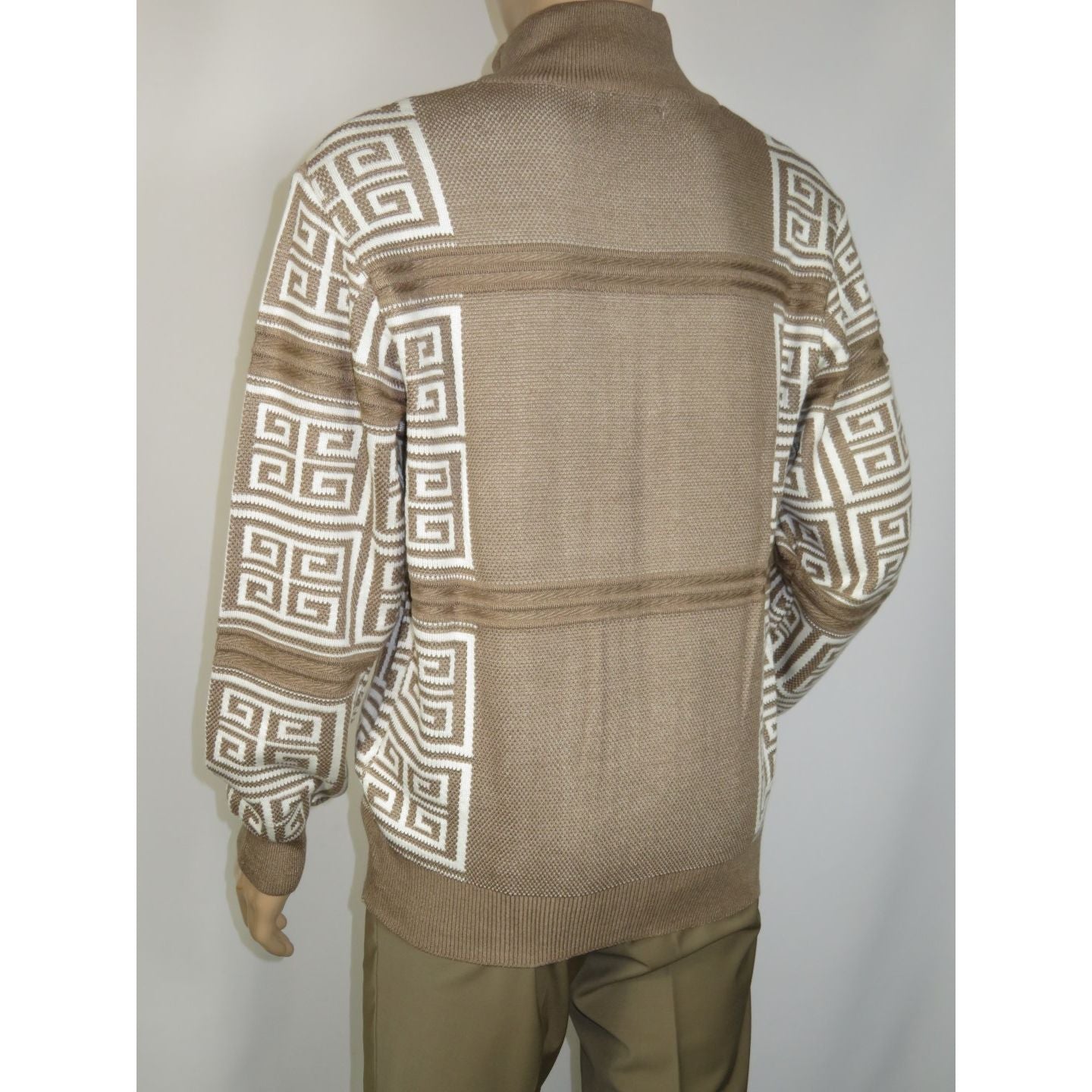 Men's Fancy European Sweater Jacket By Silversilk Fashionable 11012 Tan