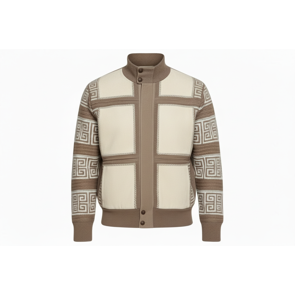 Men's Fancy European Sweater Jacket By Silversilk Fashionable 11012 Tan