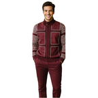 Men's Fancy European Sweater Jacket By Silversilk Fashionable 11012 Wine