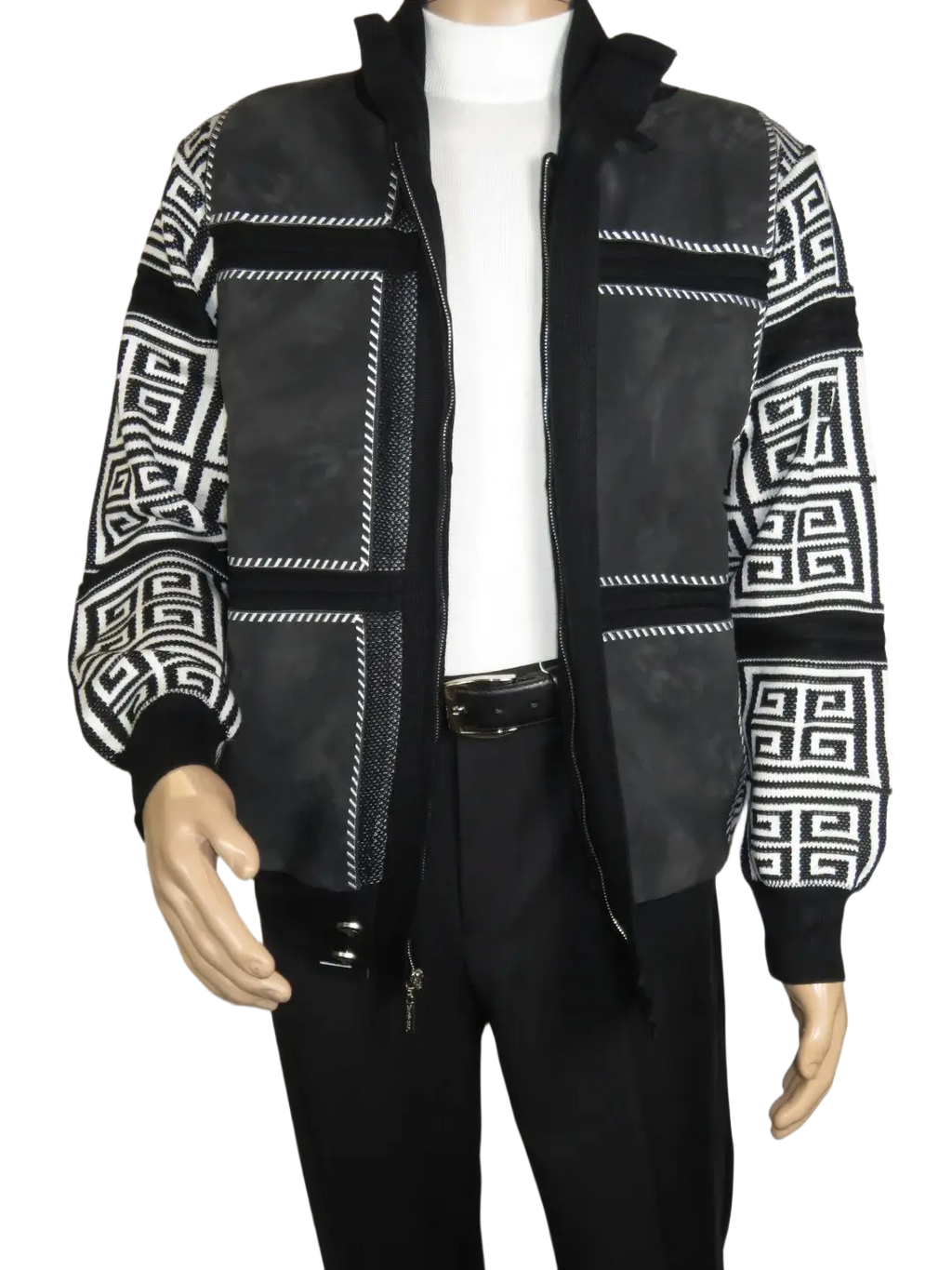 Men's Fancy European Sweater Jacket By Silversilk Fashionable 11012 Black