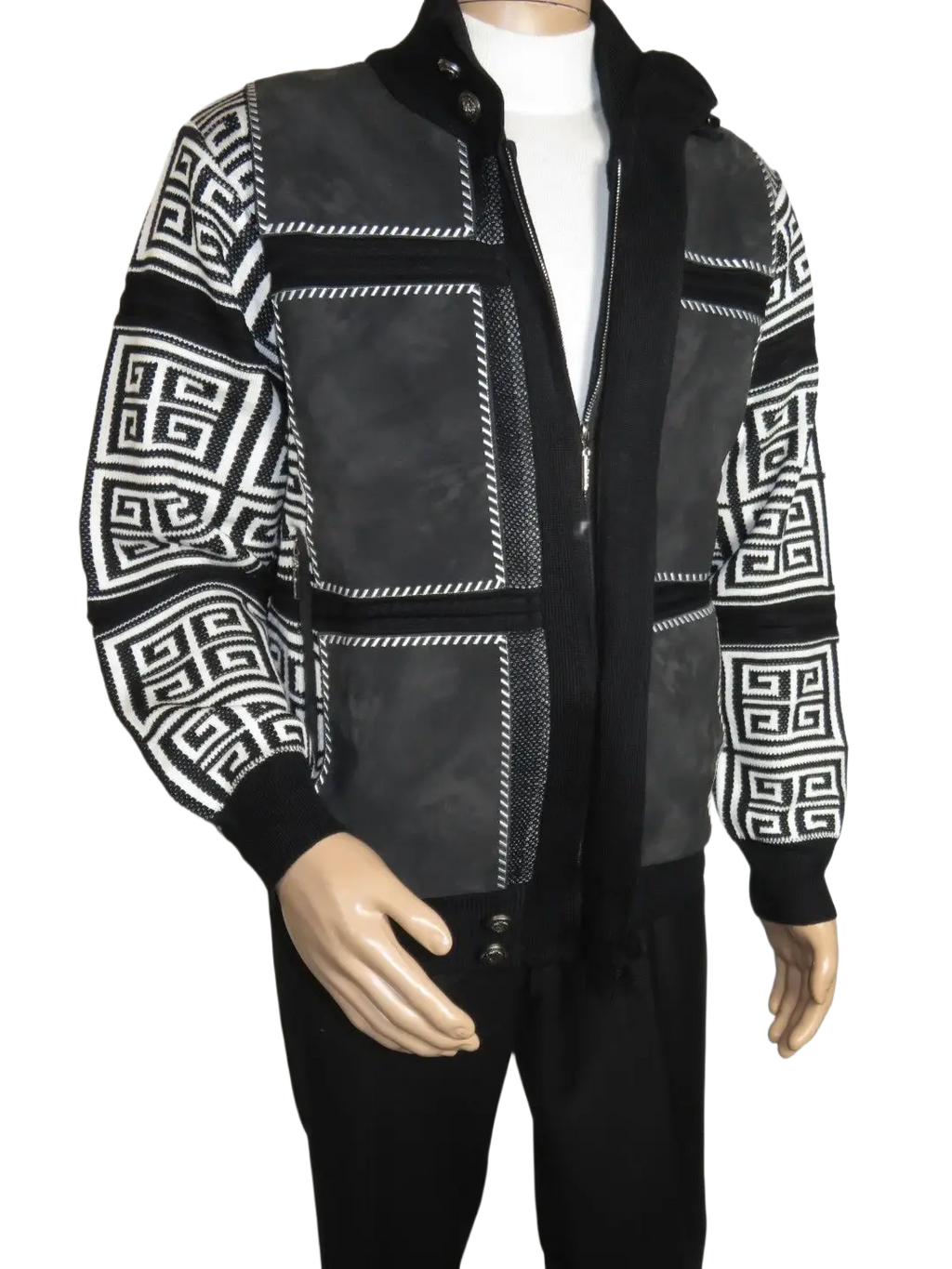 Men's Fancy European Sweater Jacket By Silversilk Fashionable 11012 Black
