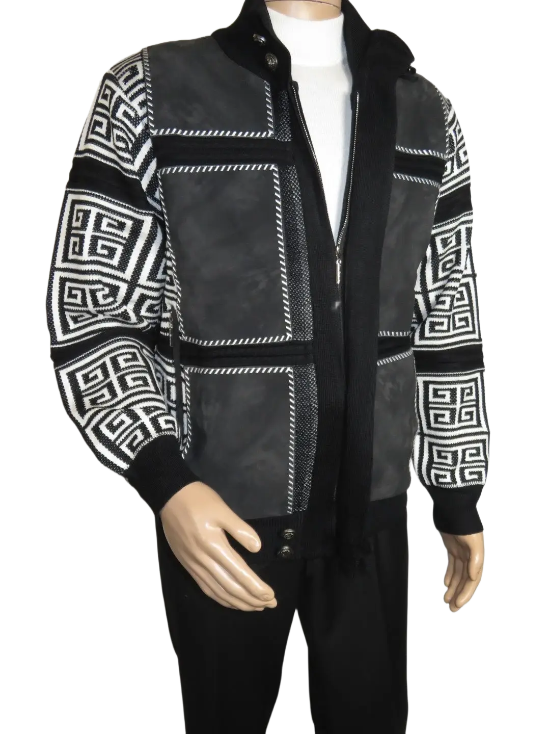 Men's Fancy European Sweater Jacket By Silversilk Fashionable 11012 Black
