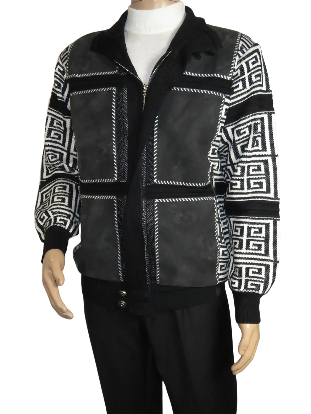 Men's Fancy European Sweater Jacket By Silversilk Fashionable 11012 Black