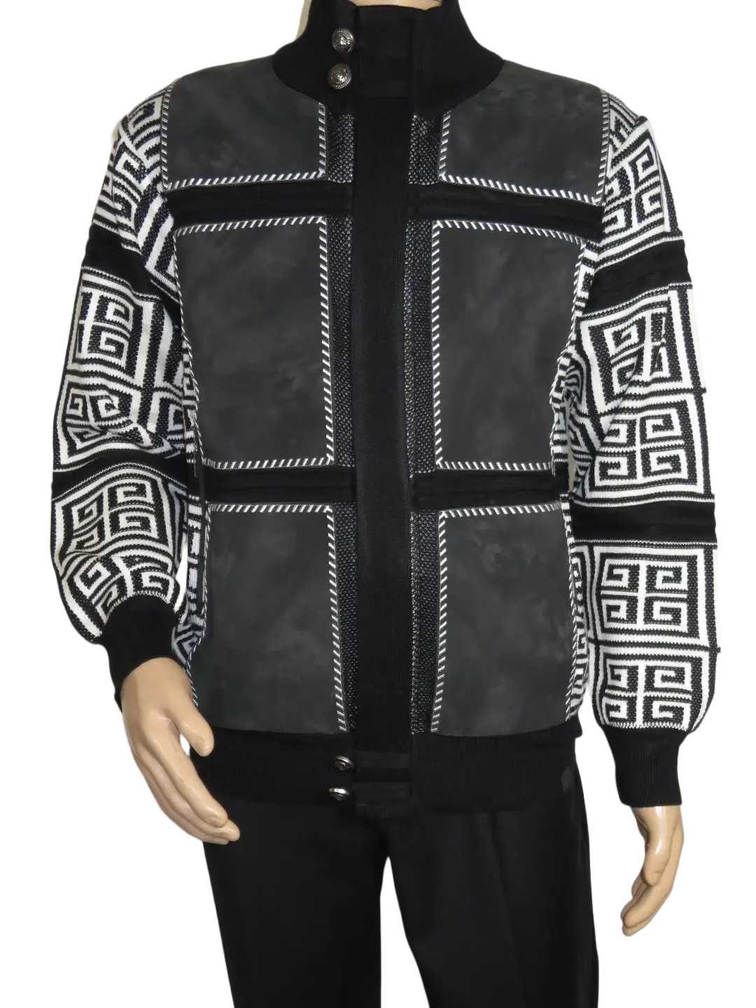 Men's Fancy European Sweater Jacket By Silversilk Fashionable 11012 Black