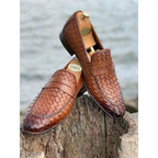 Vinci The Grand Woven Leather Tan Men Shoe Penny Loafer