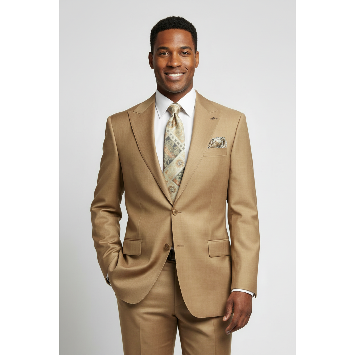 Men's Levent Serez Turkish Suit Super 160's Italian Wool 11498 Tan Textured