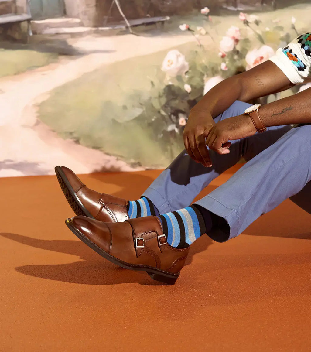 Stacy Adams Boswell Cap Toe Double Monk Strap Shoes Brandy 25779-226