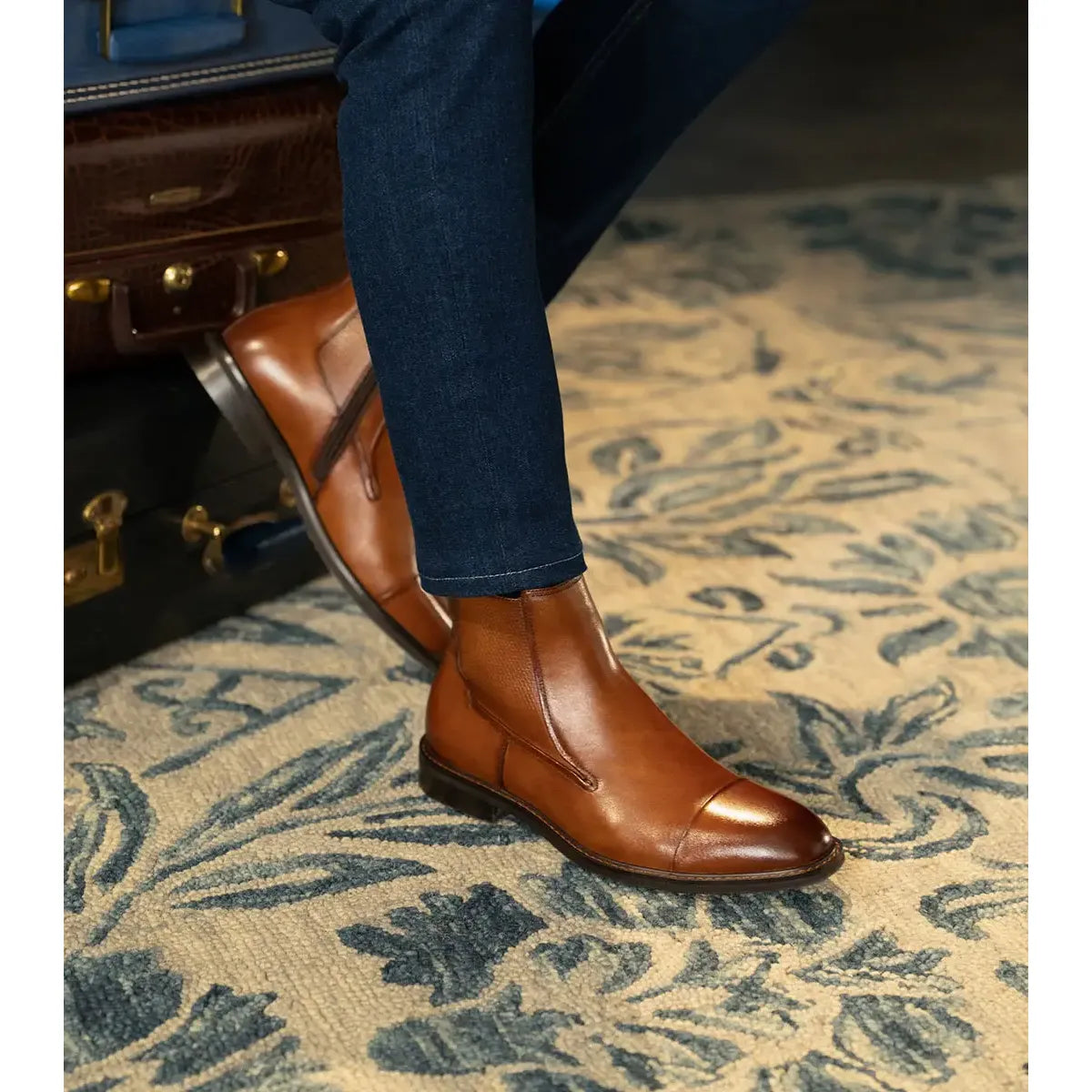 Stacy Adams Berkshire Cap Toe Side Zip Boot Brandy 25798-226