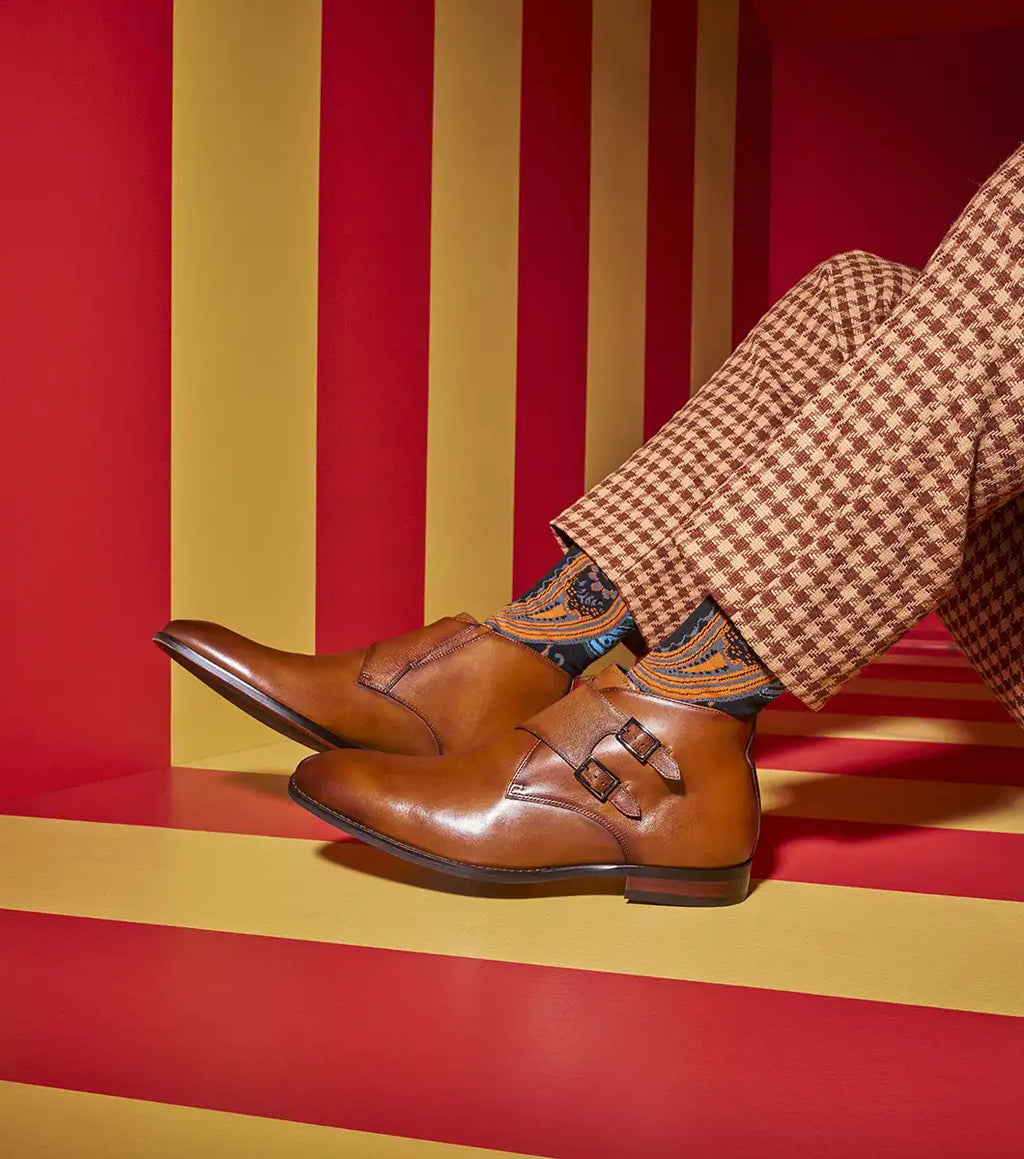 Stacy Adams Kaius Plain Toe Double Monk Strap Boot Cognac 25733-221