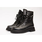 The Arata Black Leather Lace-Up Ankle Women Boot With a Side Zipper