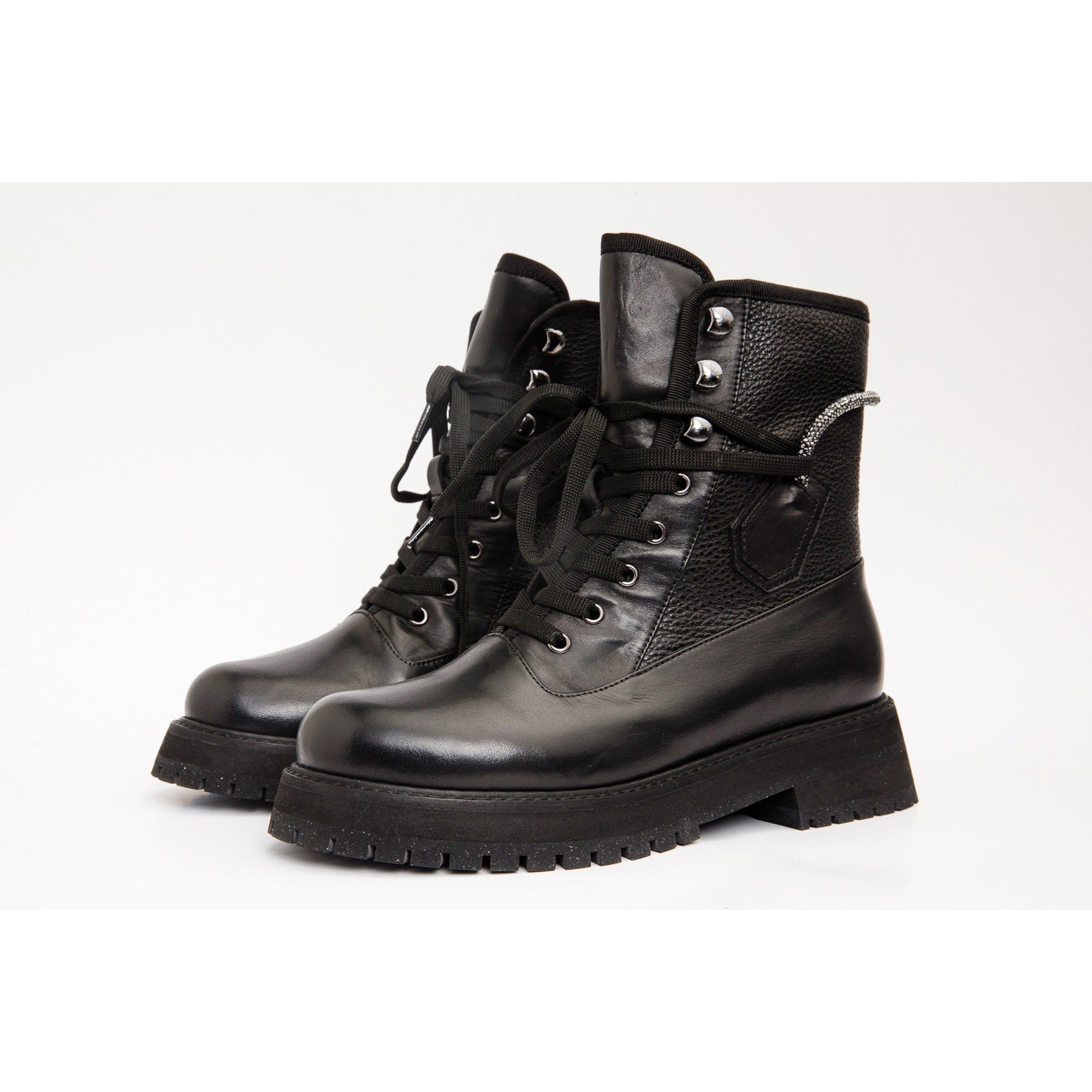 The Arata Black Leather Lace-Up Ankle Women Boot With a Side Zipper