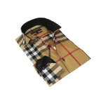 Men's AXXESS Turkey English Plaid Shirt 100% Soft Cotton High Collar 120-09 Tan