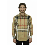 Men's AXXESS Turkey English Plaid Shirt 100% Soft Cotton High Collar 120-09 Tan