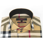 Men's AXXESS Turkey English Plaid Shirt 100% Soft Cotton High Collar 120-09 Tan