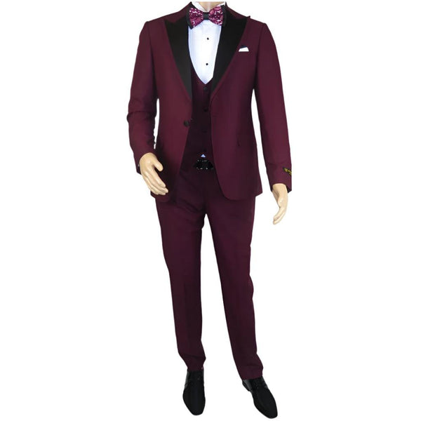 Men 2pc Tuxedo Formal Suit Turkey WESSI J.VALINTIN Extra Slim 128-80 Burgundy