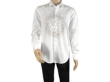 Mens CEREMONIA Shirt 100% Cotton Medusa Medallion Rhine Stones #STN 13 VRS white