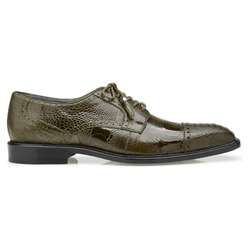 Belvedere Mens Shoes Batta Olive Genuine Ostrich Lace Up 14006