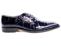 Men Belvedere Shoes Mare Genuine Ostrich Eel Leather Lace up Navy Blue 2P7