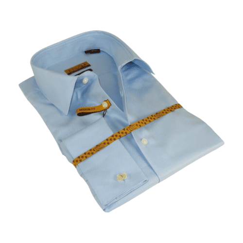 Mens 100% Egyptian Cotton Shirt French Cuffs Wrinkle resistance Enzo 61102 Blue